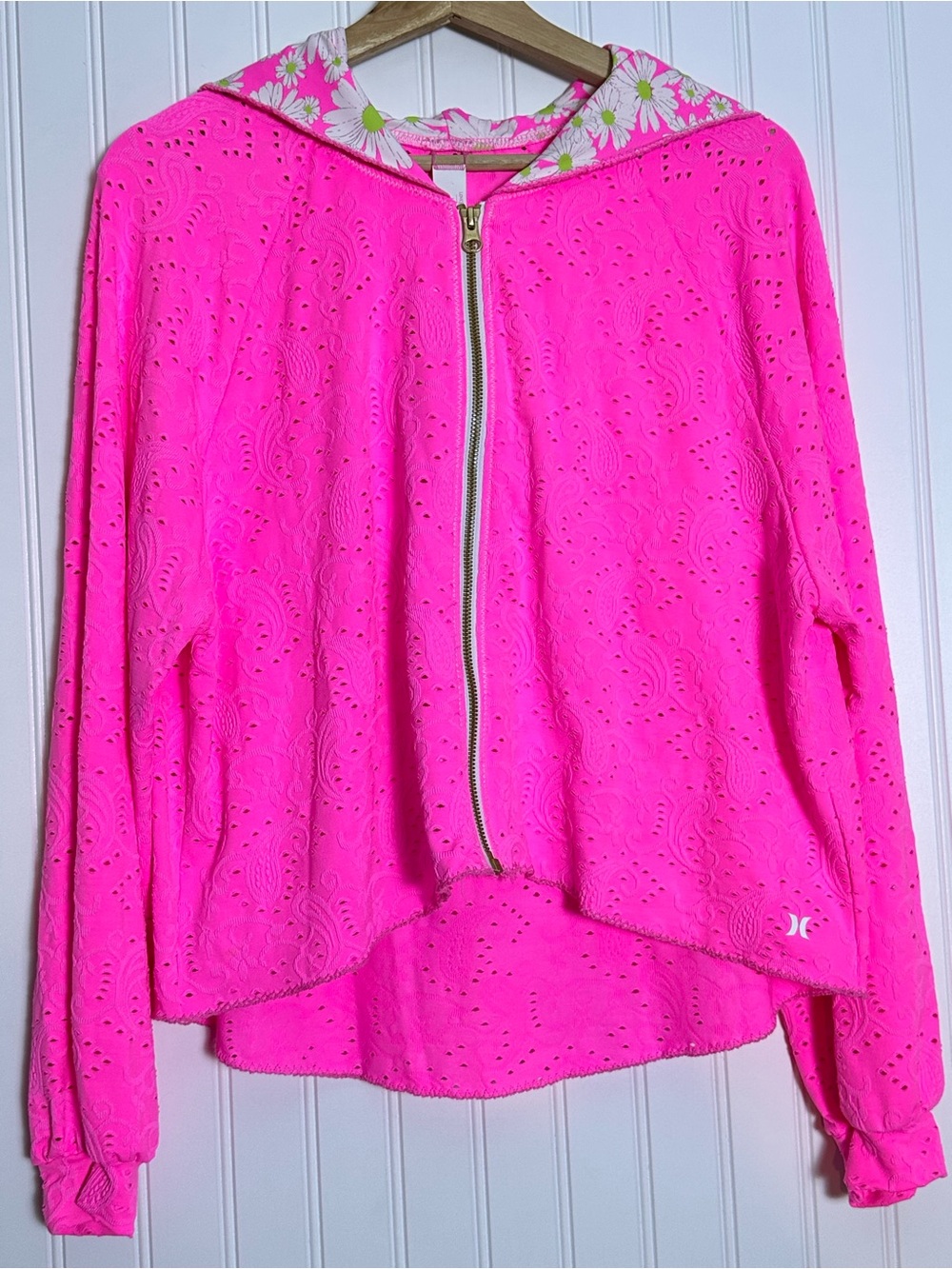 LoveShackFancy x Hurley Eyelet Paisley Zip-Up Hoodie Cotton Candy" pink Large - Picture 12 of 13